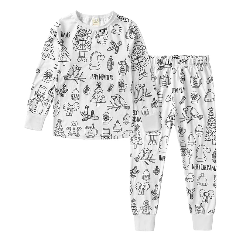 Kids Boys Girls Pajama Clothes Set DIY Your Own Handcraft Colorable Long Sleeve Top T-shirt+Pants Children Sleepwear Loungewear