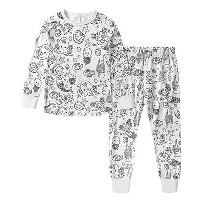 Kids Boys Girls Pajama Clothes Set DIY Your Own Handcraft Colorable Long Sleeve Top T-shirt+Pants Children Sleepwear Loungewear