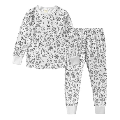 Kids Boys Girls Pajama Clothes Set DIY Your Own Handcraft Colorable Long Sleeve Top T-shirt+Pants Children Sleepwear Loungewear