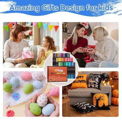 DoodleBub™ 24 Colors Dual Tip Acrylic Paint Markers Set – Vibrant Pigments, Brush & Fine Tips Ideal for DIY, Rock Painting, Art Projects