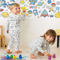 Kids Boys Girls Pajama Clothes Set DIY Your Own Handcraft Colorable Long Sleeve Top T-shirt+Pants Children Sleepwear Loungewear