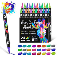 DoodleBub™ 24 Colors Dual Tip Acrylic Paint Markers Set – Vibrant Pigments, Brush & Fine Tips Ideal for DIY, Rock Painting, Art Projects