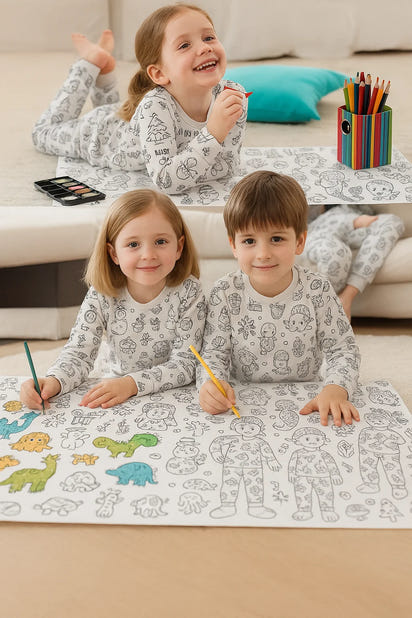 Kids Boys Girls Pajama Clothes Set DIY Your Own Handcraft Colorable Long Sleeve Top T-shirt+Pants Children Sleepwear Loungewear