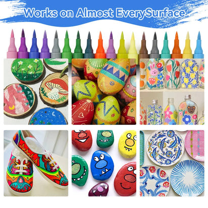 DoodleBub™ 24 Colors Dual Tip Acrylic Paint Markers Set – Vibrant Pigments, Brush & Fine Tips Ideal for DIY, Rock Painting, Art Projects