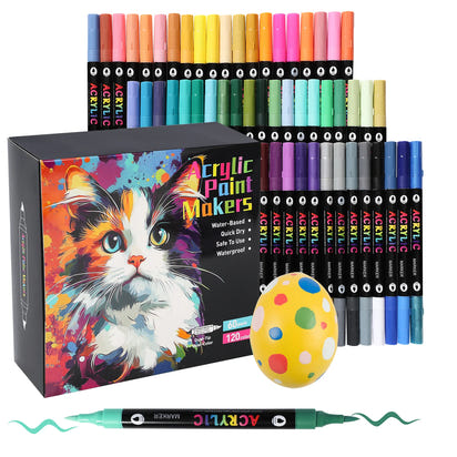 DoodleBub™ 24 Colors Dual Tip Acrylic Paint Markers Set – Vibrant Pigments, Brush & Fine Tips Ideal for DIY, Rock Painting, Art Projects