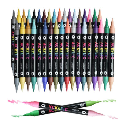 DoodleBub™ 24 Colors Dual Tip Acrylic Paint Markers Set – Vibrant Pigments, Brush & Fine Tips Ideal for DIY, Rock Painting, Art Projects