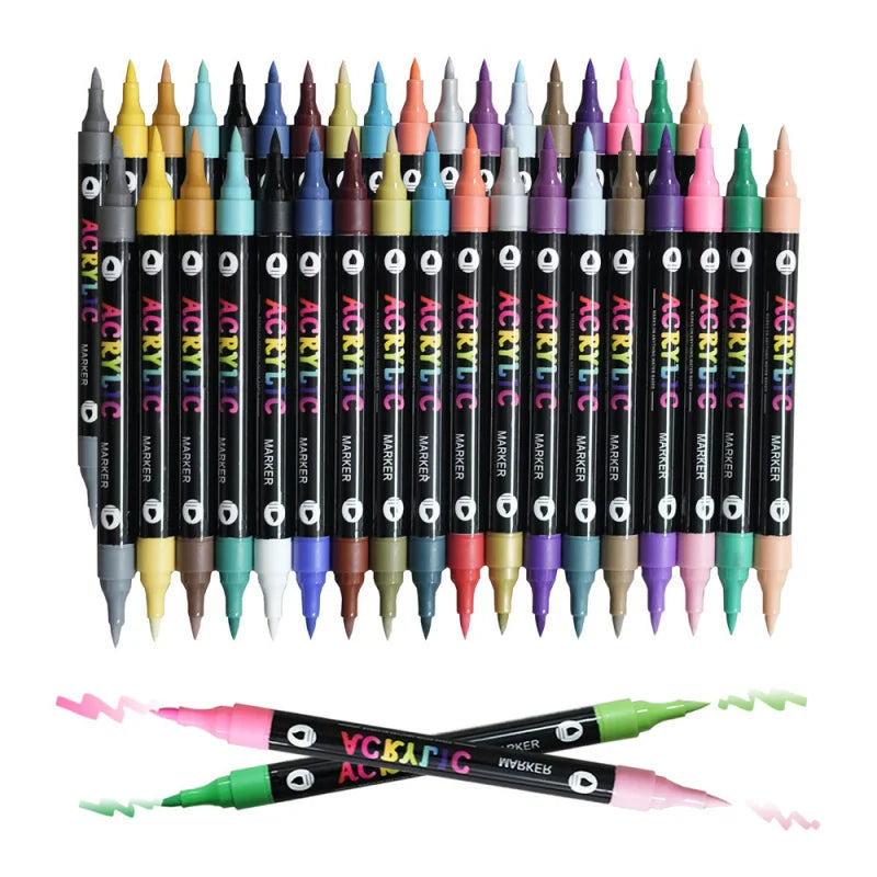 DoodleBub™ 24 Colors Dual Tip Acrylic Paint Markers Set – Vibrant Pigments, Brush & Fine Tips Ideal for DIY, Rock Painting, Art Projects