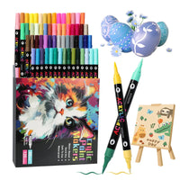 DoodleBub™ 24 Colors Dual Tip Acrylic Paint Markers Set – Vibrant Pigments, Brush & Fine Tips Ideal for DIY, Rock Painting, Art Projects